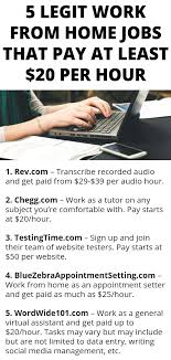 5 Legit Work From Home Jobs That Pay At Least 20 Per Hour Legit Work From Home Work From Home Jobs Home Jobs