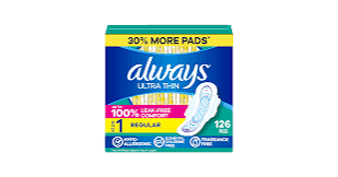 Amazon.com: Always Ultra Thin Feminine Pads with Wings for Women, Size 1,  Regular Absorbency, Unscented, Up to 100% Leak-Free Protection, 126 Count :  Health & Household