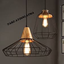 Tarzaydinlatma Tarz Modern Dekoratif Aydinlatma Aydinlatma Kafes Tel Ahsap Cage Endustriyel Kafesaydinlatma Avize Lamba Asma Lamba Lamba Avizeler