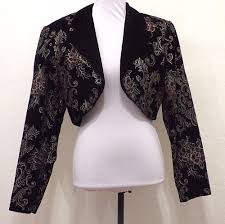 Vtg Scott Mcclintock Black Velvet Bolero 14 Floral Embossed Crop Evening Jacket Evening Jackets Boho Fashion Jackets