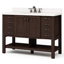 These cabinets also allow easy access to the medicines and other belongings as they can be conveniently hang up at eye level. Allen Roth Kingscote Vanity 1 Sink 2 Doors 8 Drawers 34 5 In Espresso White Ceramic Wsl48rve Rona