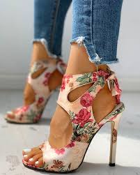 Shop for pattern sandals & flip flops on zazzle! Floral Print Peep Toe Cut Out Thin Heeled Sandals Online Discover Hottest Trend Fashion At Ivrose Com