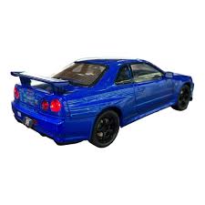 Miniatura Nissan Skyline GTR R34 Azul Acende Luz e Som 1:24 | Shopee Brasil