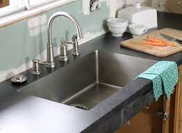 The counter is cut to accommodate the sink and the sink set inside with the rim flush to the laminate. An Undermount Sink In Laminate Countertops The Craft Patch
