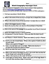 World Geography Scavenger Hunt Answer Key World Geography Scavenger Hunt Geography