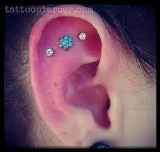 Triple Flat Piercing By Bree Anatometal Flower In Mint Green And Neometal 2 5mm Prong Cz S Flat Piercing Piercing Ear Piercings