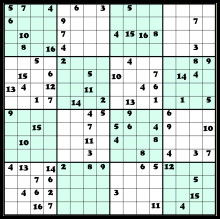 Super sudoku on a 16x16 board. Variantes De Sudokus