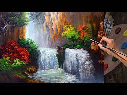 In today's art journal thursday episode i will show you how to paint a waterfall with acrylic paint step by step for beginners! Basic Acrylic Painting Easy Waterfall In Hidden Landscape Time Lapse Tutorial Painting With Oil Paints