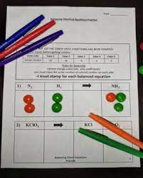 H = yellow cl = blue o= red na = green. Balancing Chemical Equations Activity Chemical Equation Physical Science Middle School Teaching Chemistry