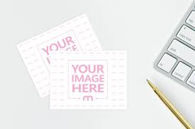 Mockup Template Of Small Notecards Lying On A Table Next To A Computer Keyboard And Pencil Use Mediamodifer To Easily C Note Cards Mockup Desk Postcard Mockup
