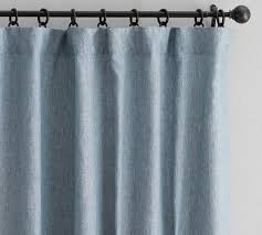 For something a bit different, try a bright colour such as our blue, yellow, purple, red, green, silver, or pink blackout curtains. Custom Belgian Flax Linen Rod Pocket Blackout Curtain Blue Chambray Pottery Barn