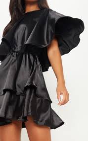 Black Satin Tiered Ruffle Dress Tiered Ruffle Dress Ruffle Dress Dresses