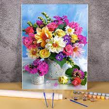 In the painting the flowers lean out of a vase, furry and disheveled. Flower Vase Painting By Numbers Set Acrylic Paints 40 50 Boards By Numbers Wall Decoration For Handiwork Paint By Number Aliexpress