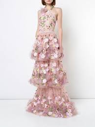 Marchesa Notte Floral Appliqued Tiered Ruffled Gown Farfetch Stunning Dresses Floral Embroidered Dress Nice Dresses