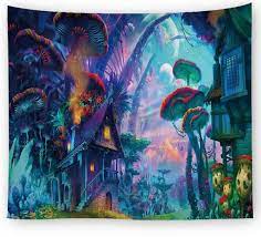 Hot Alice Wonderland Tapestry Wall Hanging Landscape Painting Etsy Nature Art Drawings Psychedelic Art Art Wallpaper