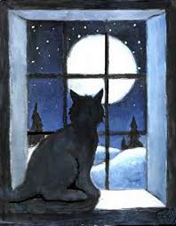 Cat Moon Greeting Card By Michael Werner Moon Painting Cat Art Cat Painting
