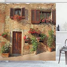 Find over 100+ of the best free bathroom images. Amazon Com Ambesonne Tuscan Shower Curtain Picturesque Lane With Mediterranean Architecture Flowers Italian Town Cloth Fabric Bathroom Decor Set With Hooks 70 Long Brown Burgundy Home Kitchen