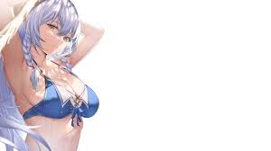 Download wallpaper girl, sexy, wet, Anime, blue, pretty, bikini, sweat,  armpit, sweaty, sweating, white haired, section seinen in resolution  3840x2160
