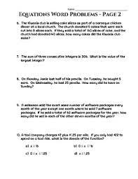 Two Step Equations Application Problems Worksheet 20 Unique Word Problems
