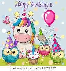 Birthday Card With Cute Unicorn And Owls With Balloon And Bonnets Biglietti Di Buon Compleanno Idee Per Biglietti Di Compleanno Auguri Di Compleanno