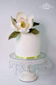White Magnolia Flower Engagement Cake Magnolia Cake Beautiful Cakes Wedding Cakes With Cupcakes