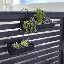 Shop Kalla Rail Planters Made Of Simple Black Coated Steel Our Round Bottomed Planters Hook Over A Rail Or Fence To Cr Planters Outdoor Planters Outdoor Pots