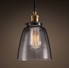 20th C Factory Filament Smoke Glass Cloche Pendant Smoked Glass Glass Cloche Restoration Hardware Lighting