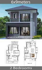 This collection of four (4) bedroom house plans, two story (2 story) floor plans has many models with the bedrooms upstairs, allowing for a quiet sleeping space away from the house activities. Small Home Plans 6x9m With 4 Bedrooms House Idea Desain Rumah Rumah Arsitektur Rumah