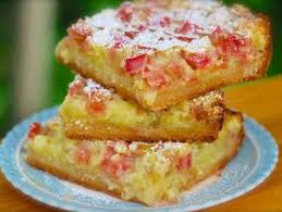 Amish Rhubarb Dream Bars Chindeep I Used The Crust Recipe From My Lemon Bar Recipe For These Bars Rhubarb Recipes Rhubarb Bars Recipes Rhubarb And Custard