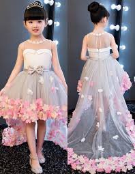 Jewel Neck Bowknot High Low Flower Girl Dress Kids Party Wear Dresses Gowns For Girls Kids Party Frocks