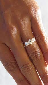 Gorgeous Three Stone Diamond Engagement Ring I Love How The Warm Stone In T Three Stone Diamond Rings Engagement Three Stone Diamond Ring Three Stone Diamond