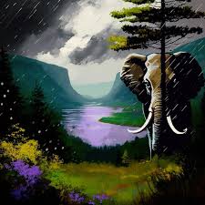 Premium AI Image | Painting of an elephant standing in the rain near a lake  generative ai