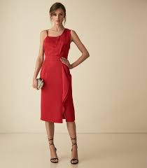 Sara Red One Shoulder Cocktail Dress Reiss