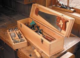He's a plumber so it sits on rubber feet to keep it out of the wet. Making A Box Jointed Tool Tray Recently On The Woodsmith Shop We Built A Classic Toolbox It Features Traditiona In 2021 Wood Tool Box Tool Box Diy Wooden Tool Boxes