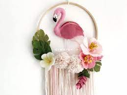 Flamingo Wall Hanging Flowers Room Decor Felt Nursery Wall Etsy In 2021 Flower Room Decor Nursery Decor Girl Flower Room