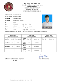 प प ि ि ल लत िि Bihar School Examination Board, Patna च -ि REGISTRATION  CERTIFICATE ंि ट ि 2023-2