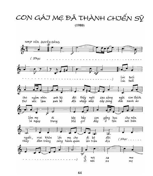 Sheet nhạc Con g&aacute;i mẹ đ&atilde; th&agrave;nh chiến sĩ - Thuận Yến | Hợp &Acirc;m Việt