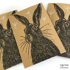 Hare Linocut Card Hand Printed Rabbit Card Hare Greetings Card Hare Print Woodland Creature Card For Nature Lover Free Uk Linocut Linocut Art Hare Print
