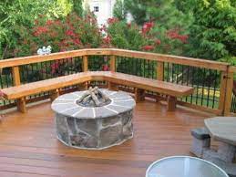 This fire pit brings a streamlined and modern aesthetic to the traditional outdoor fire. Wood Decks Here S A Wooden Deck With A Stone F Deck Fire Pit Fire Pit Backyard Outdoor Fire Pit