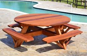 Round Wooden Picnic Tables Attached Benches Picnic Table Plans Patio Table Plans Round Picnic Table