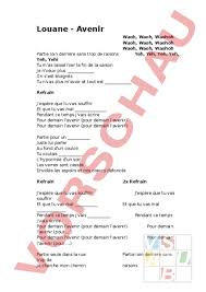 Paroles2chansons dispose d'un accord de licence de paroles de chansons avec la société des editeurs et auteurs de musique (seam). Arbeitsblatt Lied Louane Avenir Franzosisch Anderes Thema