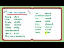 Tidak semua perkataan atau istilah mempunyai perkataan berlawanan. Sinonim Dan Antonim Youtube