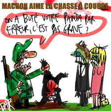 C'est une politique de contrôle et de répression. Chasse A Courre Macron C Bar Cartoon Comic Animal Hunter Animaux Chasse Hunter
