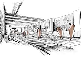 Architectural Sketch By Art O San Perspective Museum Space Exhibits Sanctum Sanctorium Museum Architecture Architectural Sketch Museum Exhibition Design