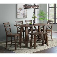 Counter height dining sets are the perfect fusion of style and utility, helping to maximize space by turning awkward corners and alcoves into an intimate decorating with counter height dining sets in your home the multifunctional use of a counter set makes them extremely valuable for different. Picket House Furnishings Picket House Furnishings Regan 6pc Counter Height Dining Set In Cherry Table 4 Side Chairs And Bench In The Dining Room Sets Department At Lowes Com