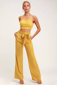 Straight To The Top Mustard Yellow Striped Belted Wide Leg Pants