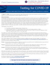 Https Www Cpllabs Com Media Multisite5069 Testing For Covid 19 Client Communication Rev 51220 Pdf