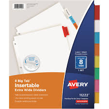 File folder template tab download staples hanging label. Avery Big Tab Extra Wide Insertable Dividers Clear Reinforced Whitemulticolor 8 Tab Office Depot
