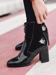 Zipper Front Patent Leather Ankle Boots Leather Boots Women Boots Patent Leather Boots