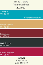 Trend Colors Autumn Winter 2021 22 Aw21 Trends Color Wgsn Color Trends Fashion Color Trends Color Forecasting
